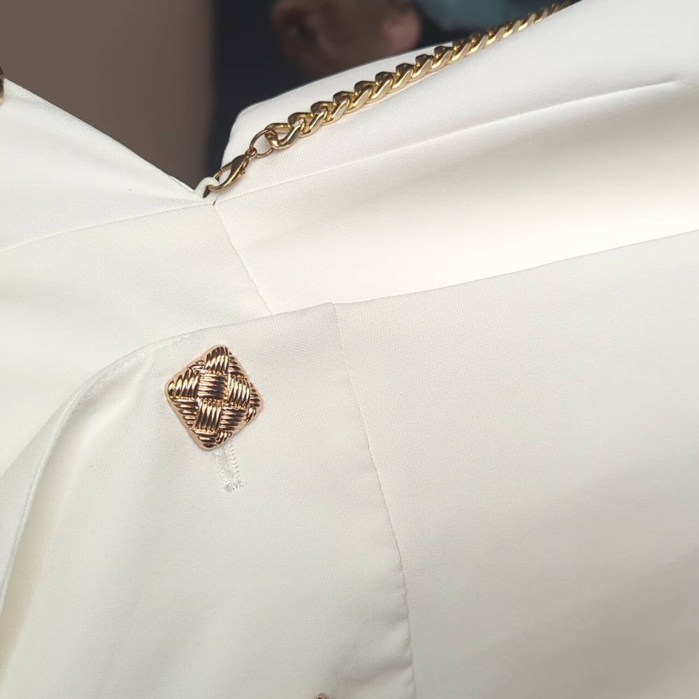 Chic Off-white Blazer Romper with Gold Chain Accents - Picture 3 of 10